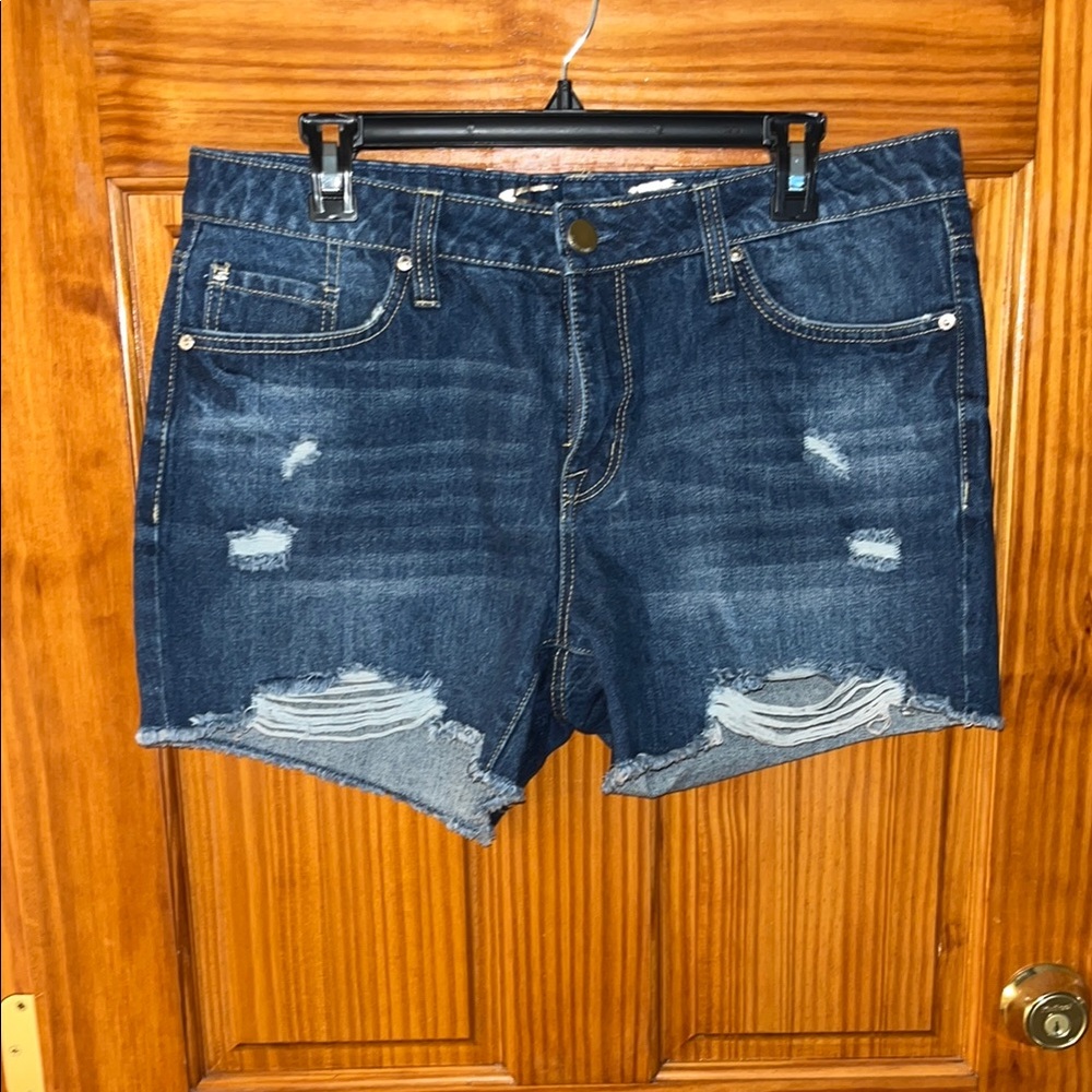 Seven7 Dark Blue Distressed Jean Shorts